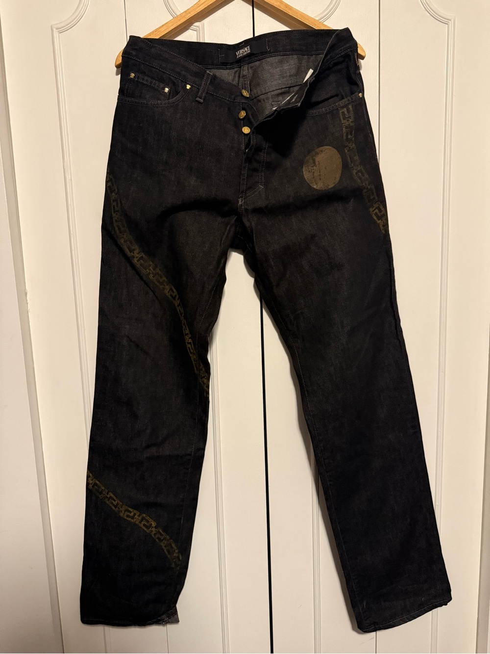 Vintage Rare Versace jeans couture Black Straight with Subtle Gold Chain Accents